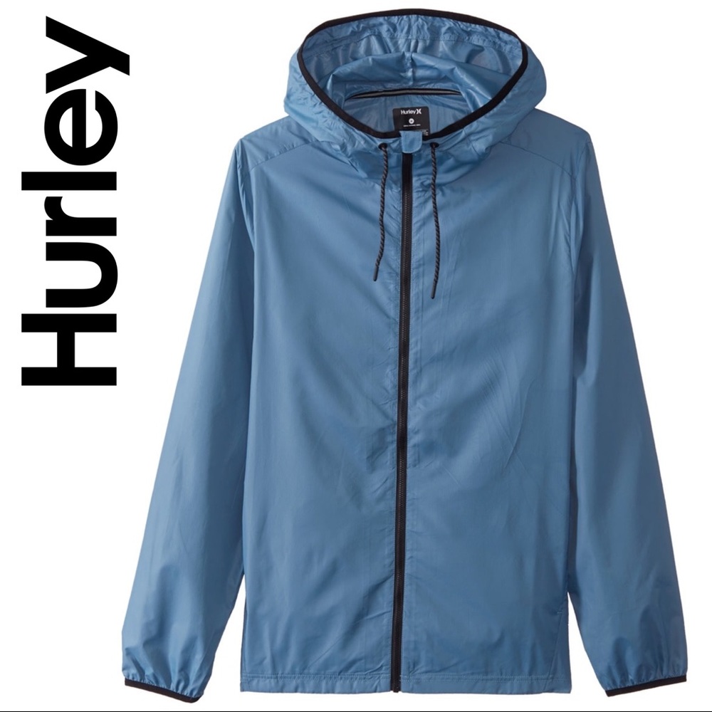 HURLEY Solid Protect 2.0 Men's Windbreaker Jacket XL blue Gorpcore Packable